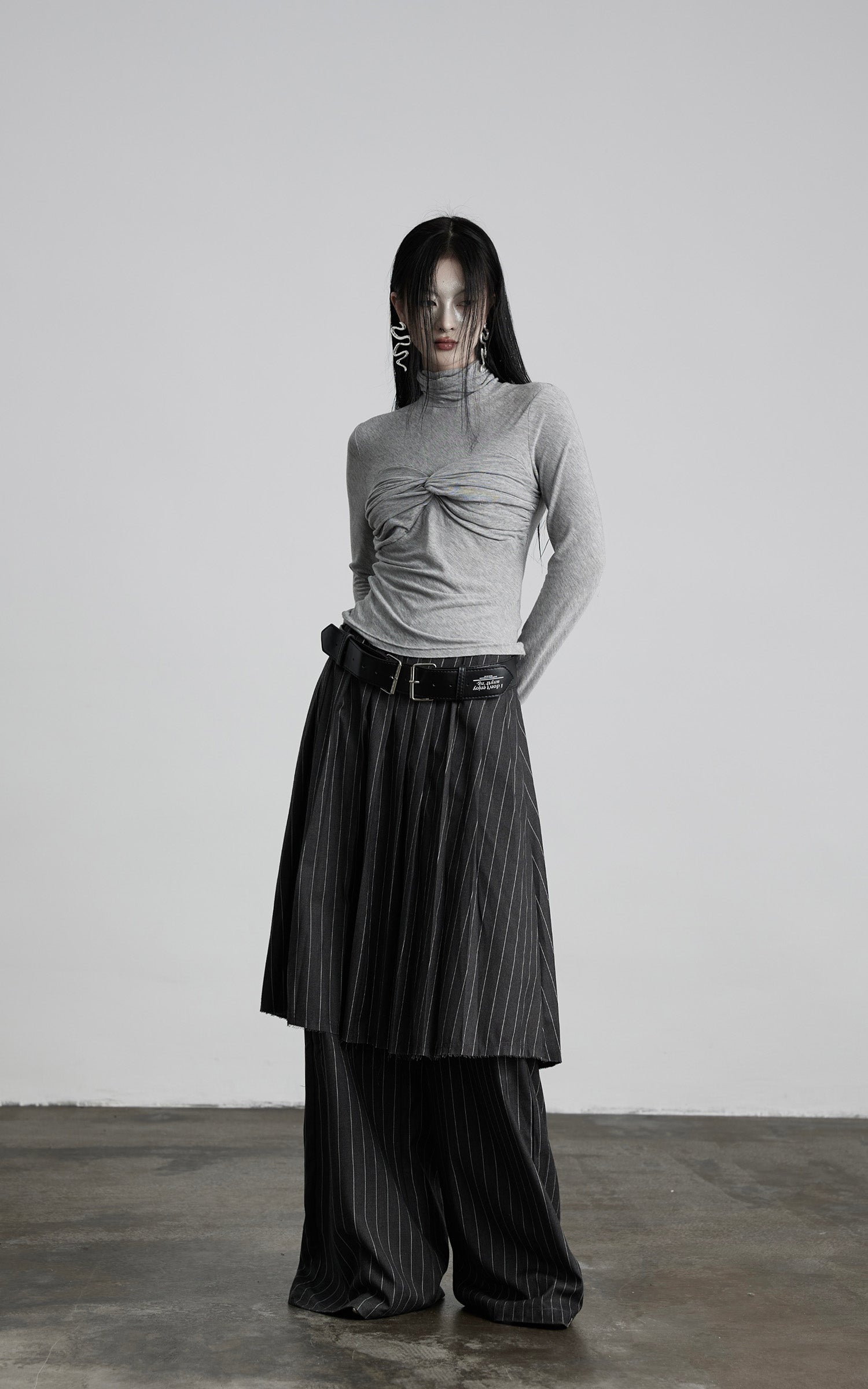 DOINDULGE Pinstripe Deconstructed Layered Skirt-Pants