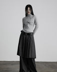 DOINDULGE Draped Twist Knit Top with High Neck and Long Sleeves