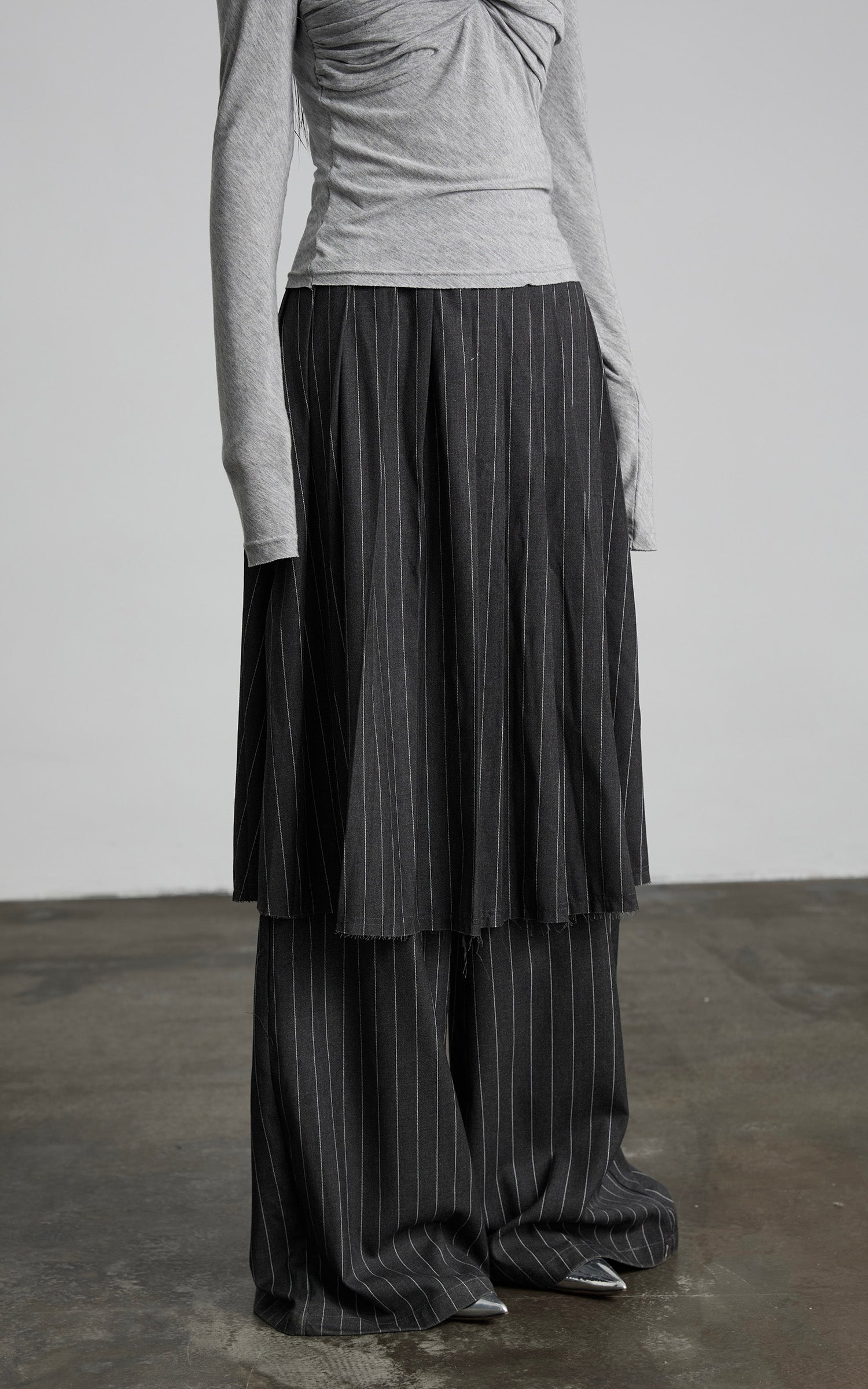DOINDULGE Pinstripe Deconstructed Layered Skirt-Pants