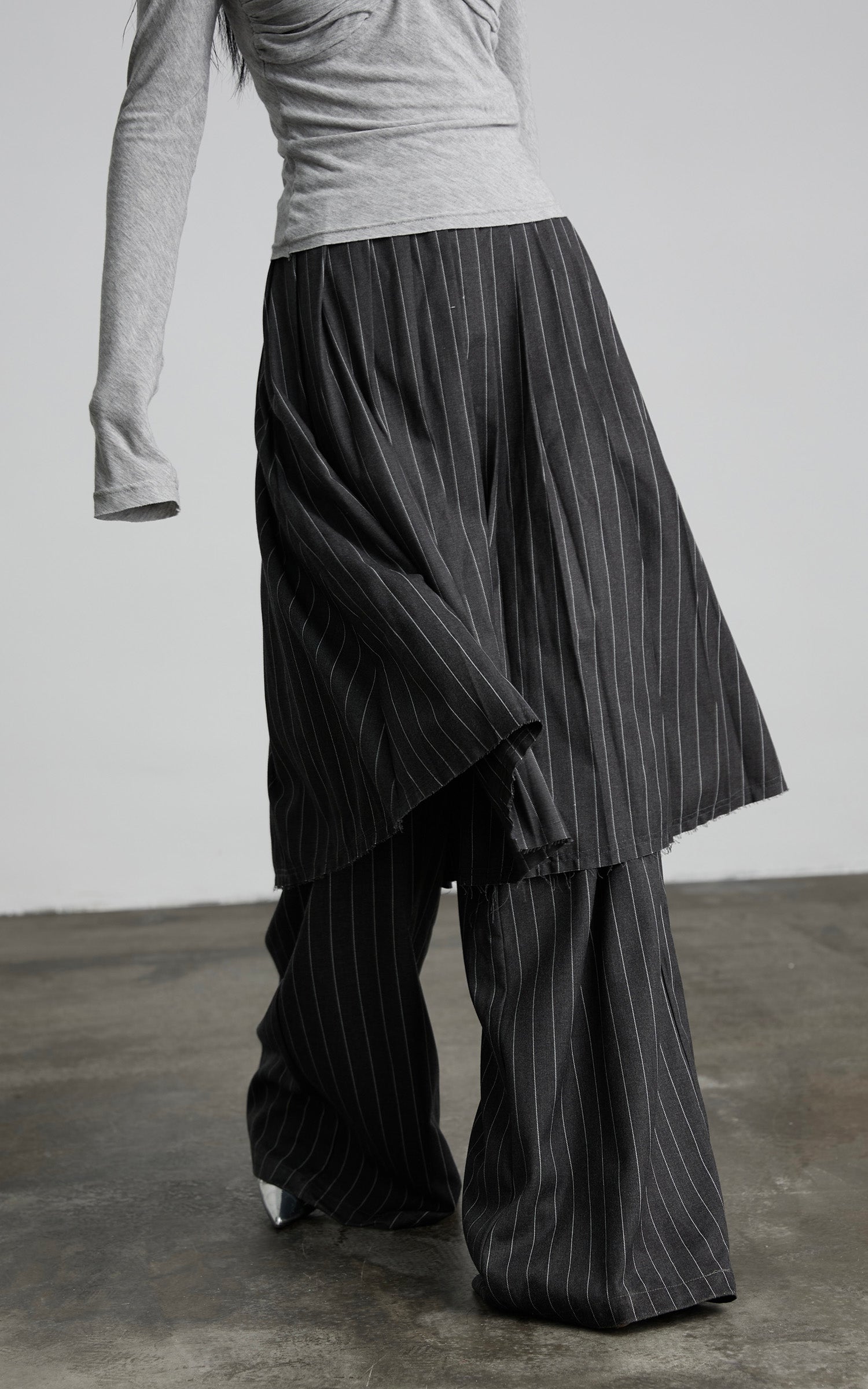 DOINDULGE Pinstripe Deconstructed Layered Skirt-Pants