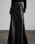 DOINDULGE Paneled Faux Leather Maxi Skirt with Stud Detail