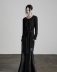 DOINDULGE Paneled Faux Leather Maxi Skirt with Stud Detail