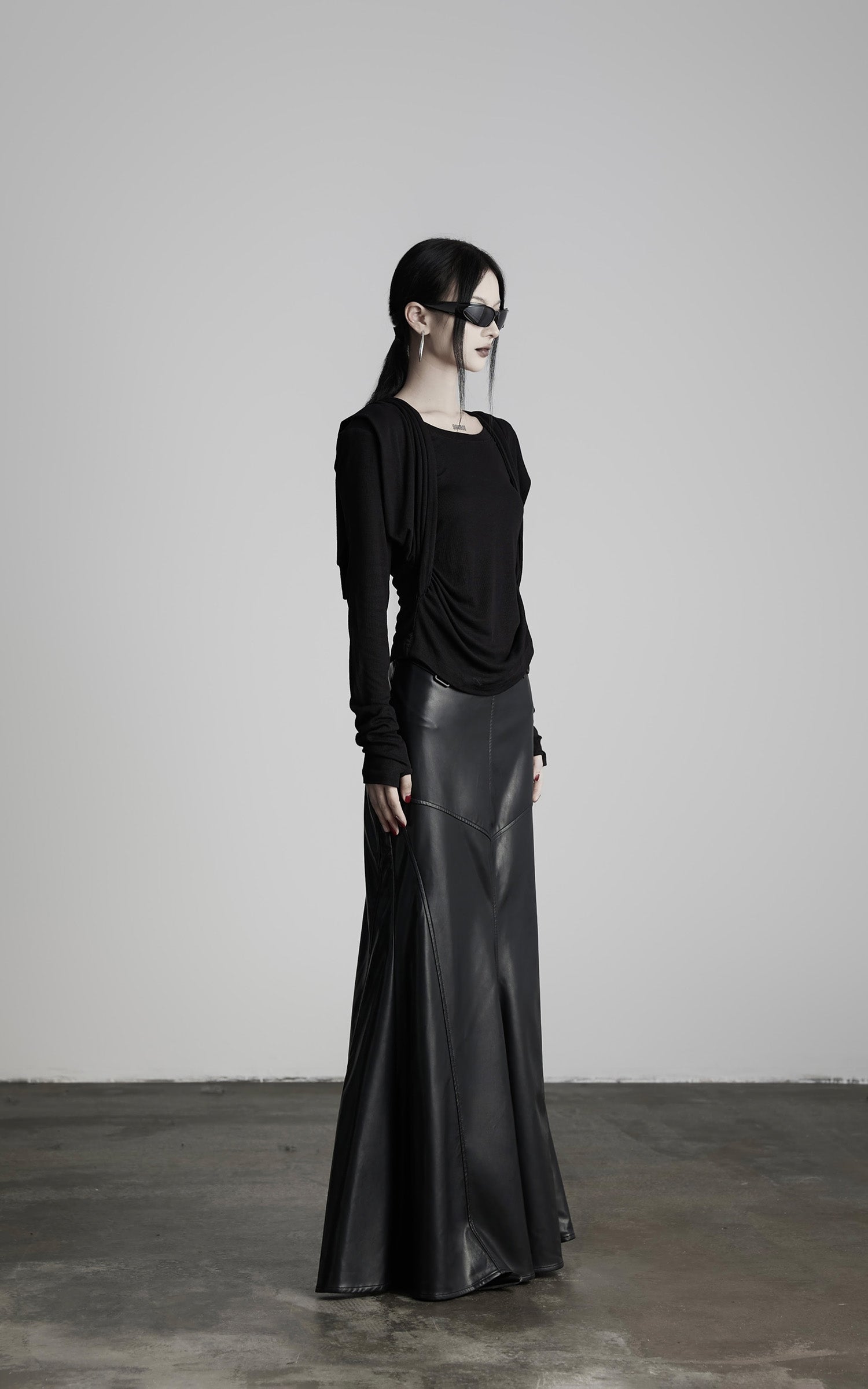 DOINDULGE Paneled Faux Leather Maxi Skirt with Stud Detail