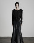 DOINDULGE Paneled Faux Leather Maxi Skirt with Stud Detail