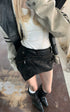 Rase le sol Mid-Low Rise Distressed Faux Leather Asymmetrical Mini Skirt - PINKPARKS