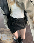 Rase le sol Mid-Low Rise Distressed Faux Leather Asymmetrical Mini Skirt