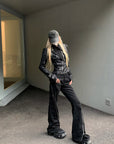 Rase le sol Fitted Leather Jacket & Flared Pants Set