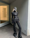 Rase le sol Fitted Leather Jacket & Flared Pants Set