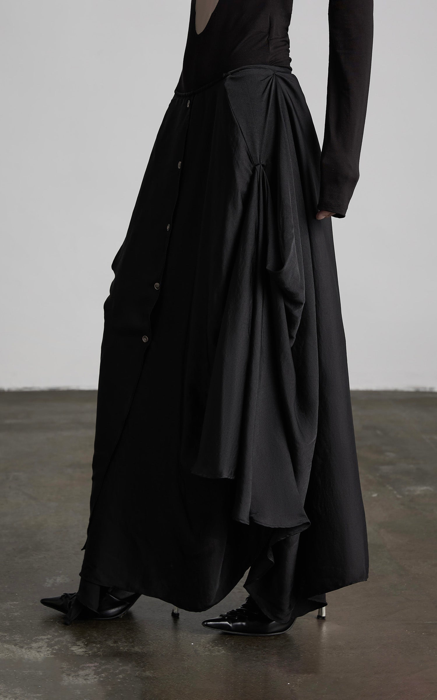 DOINDULGE Draped Asymmetric Maxi Skirt