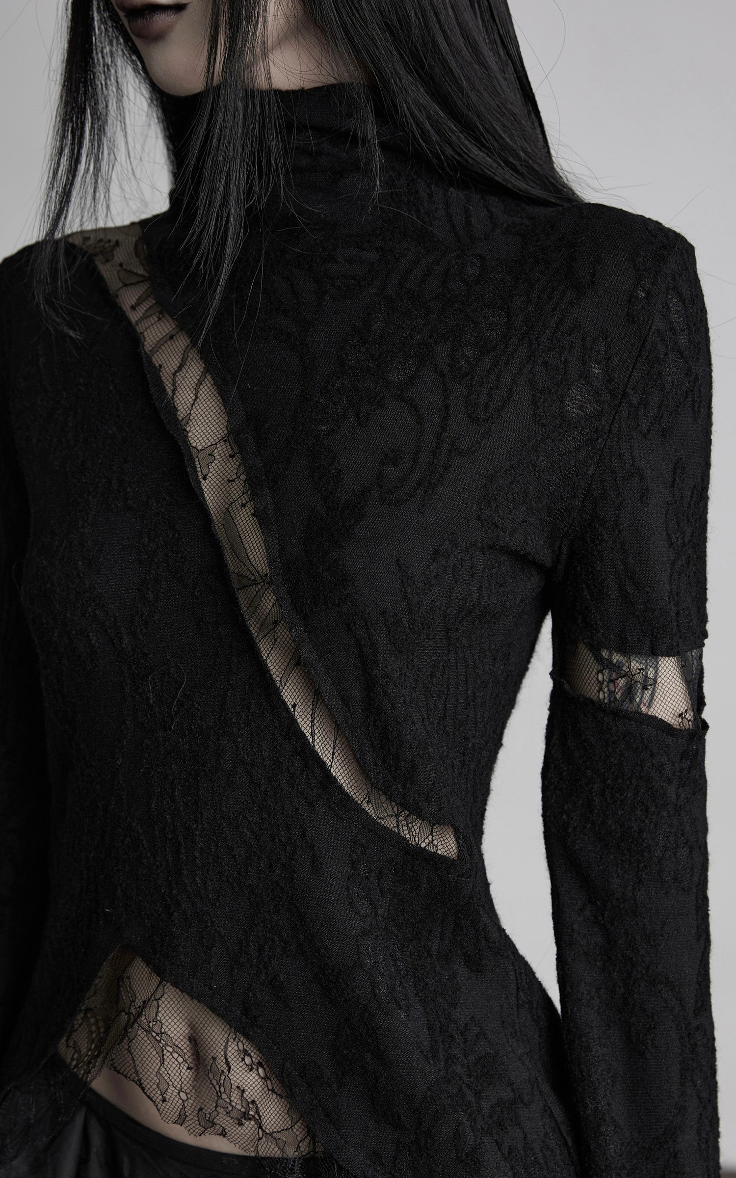 DOINDULGE Asymmetric Lace Cutout Jacquard Top