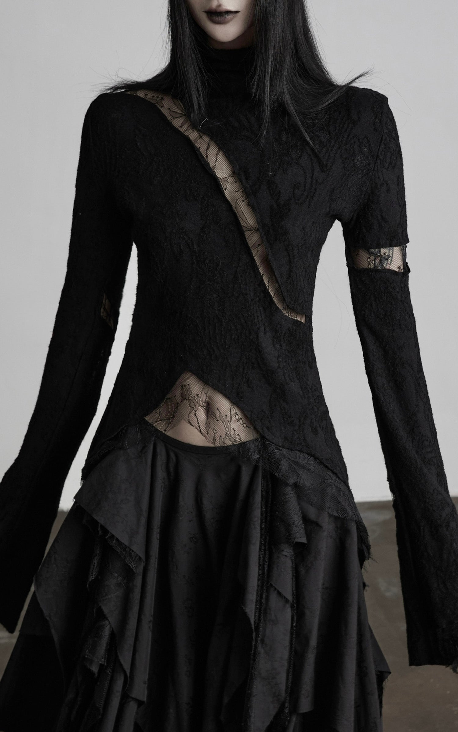 DOINDULGE Asymmetric Lace Cutout Jacquard Top