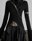 DOINDULGE Asymmetric Lace Cutout Jacquard Top