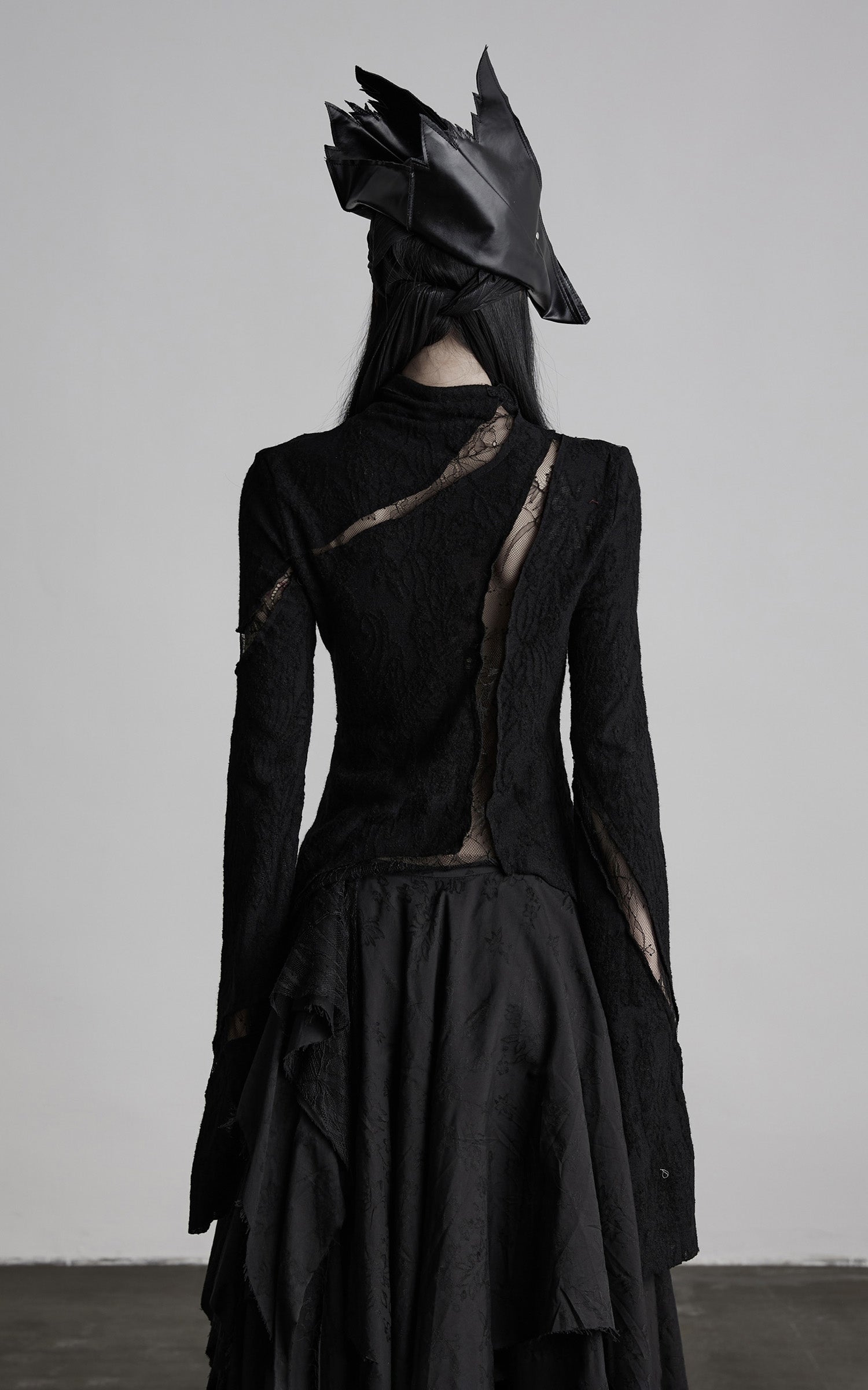 DOINDULGE Asymmetric Lace Cutout Jacquard Top