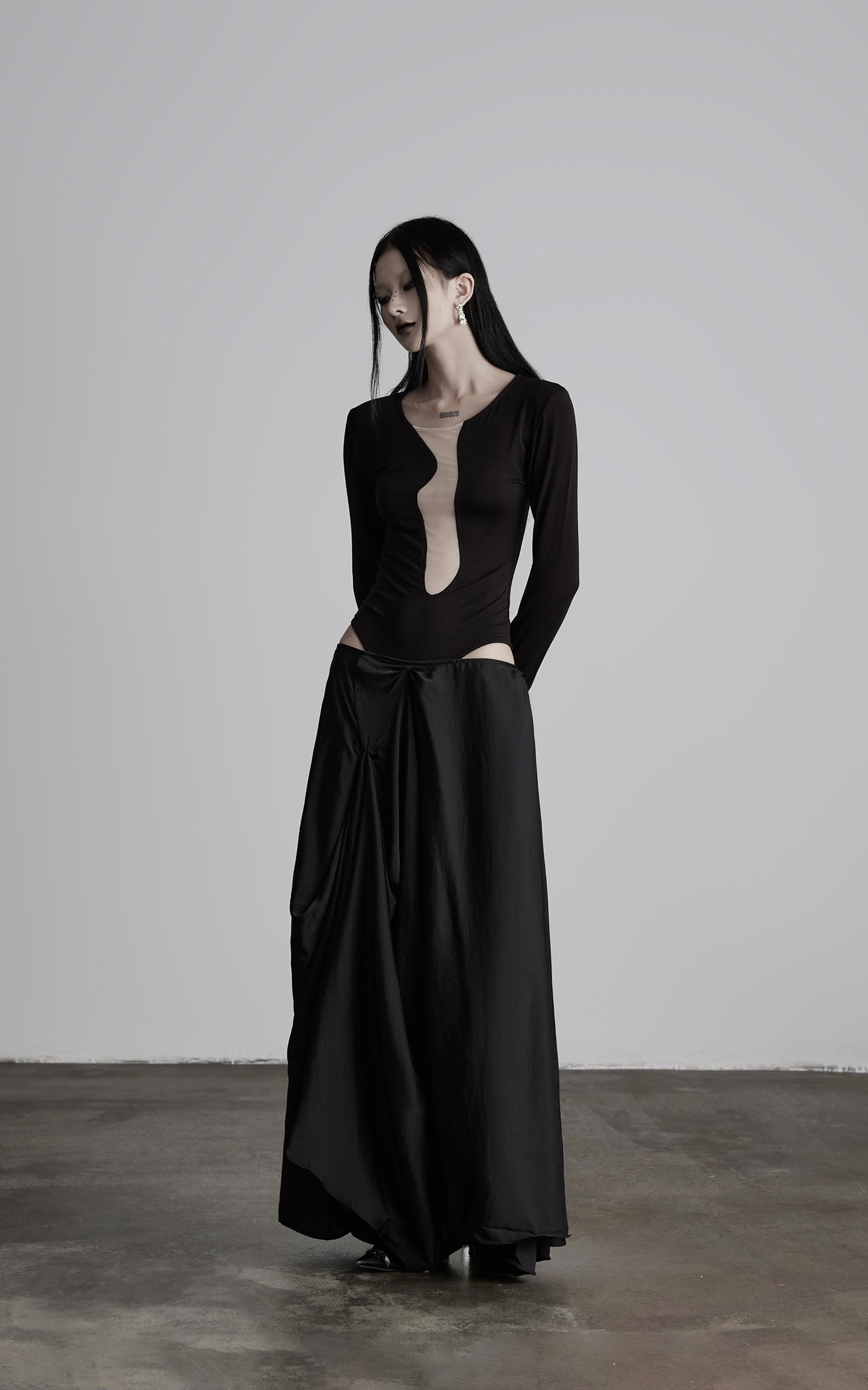 DOINDULGE Draped Asymmetric Maxi Skirt