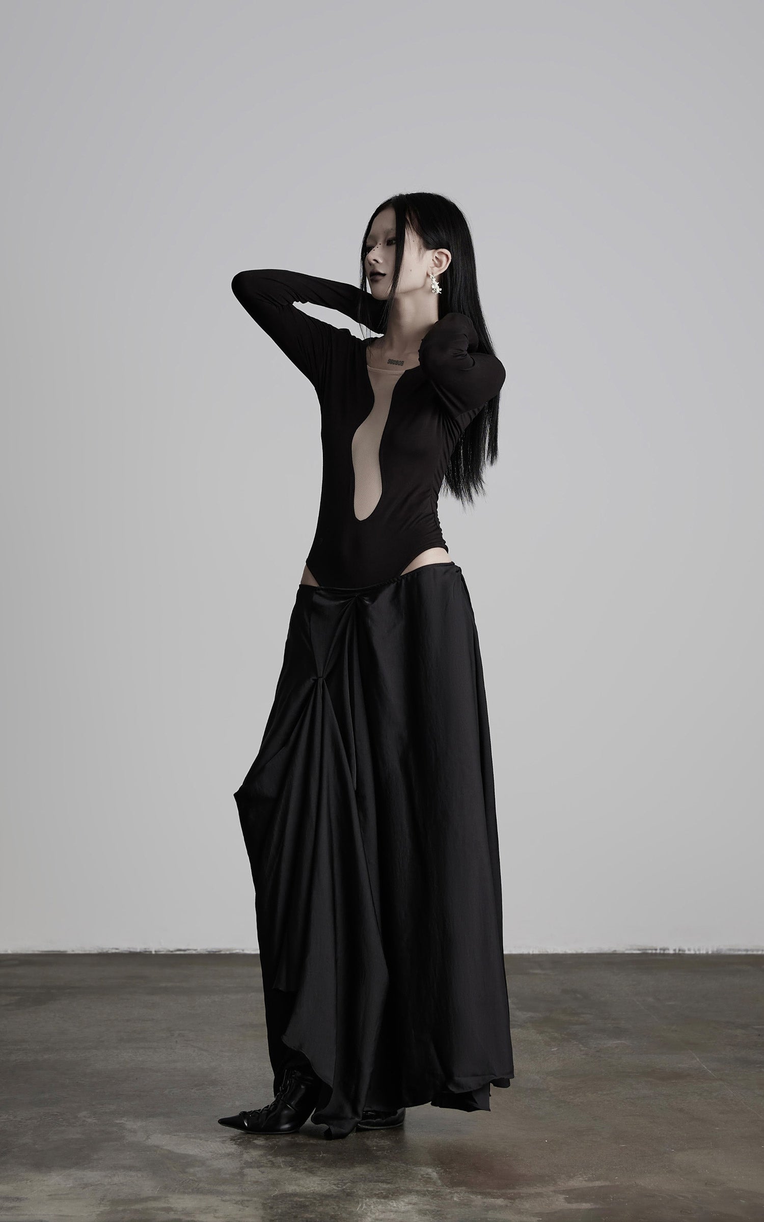 DOINDULGE Draped Asymmetric Maxi Skirt