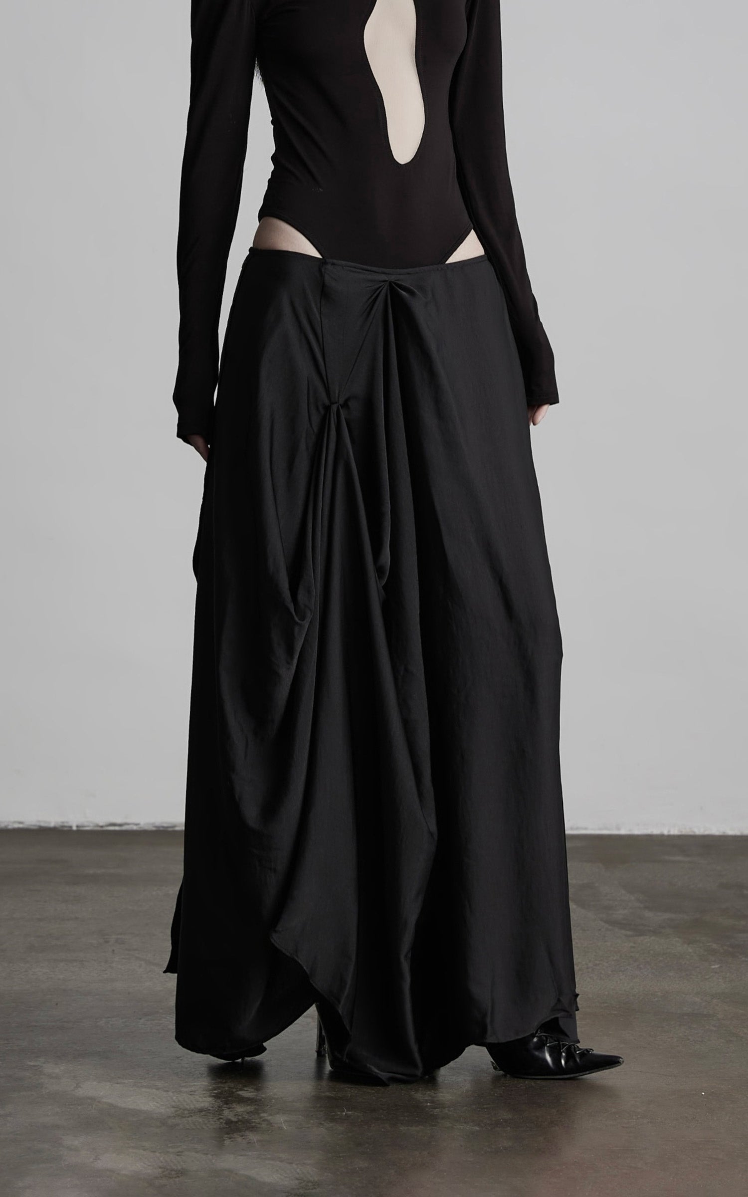 DOINDULGE Draped Asymmetric Maxi Skirt