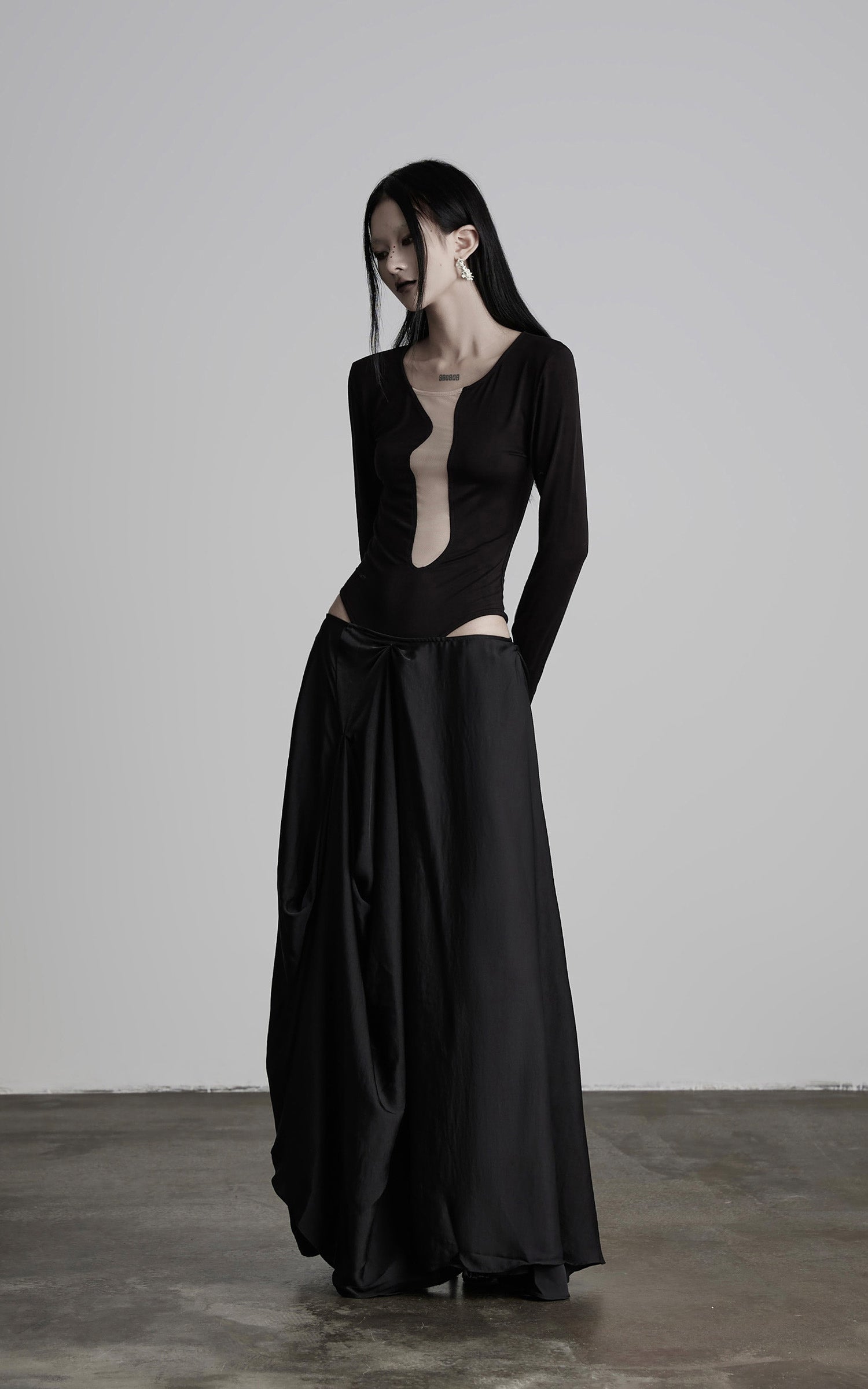 DOINDULGE Draped Asymmetric Maxi Skirt