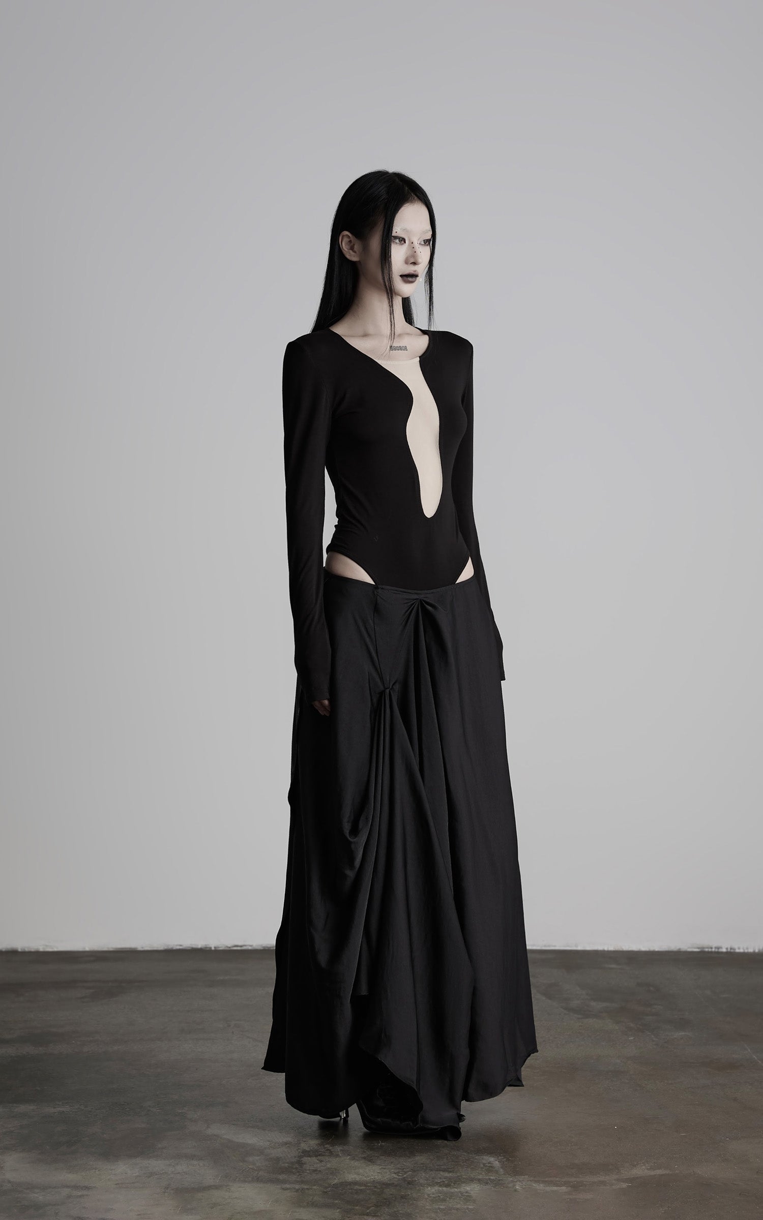 DOINDULGE Draped Asymmetric Maxi Skirt