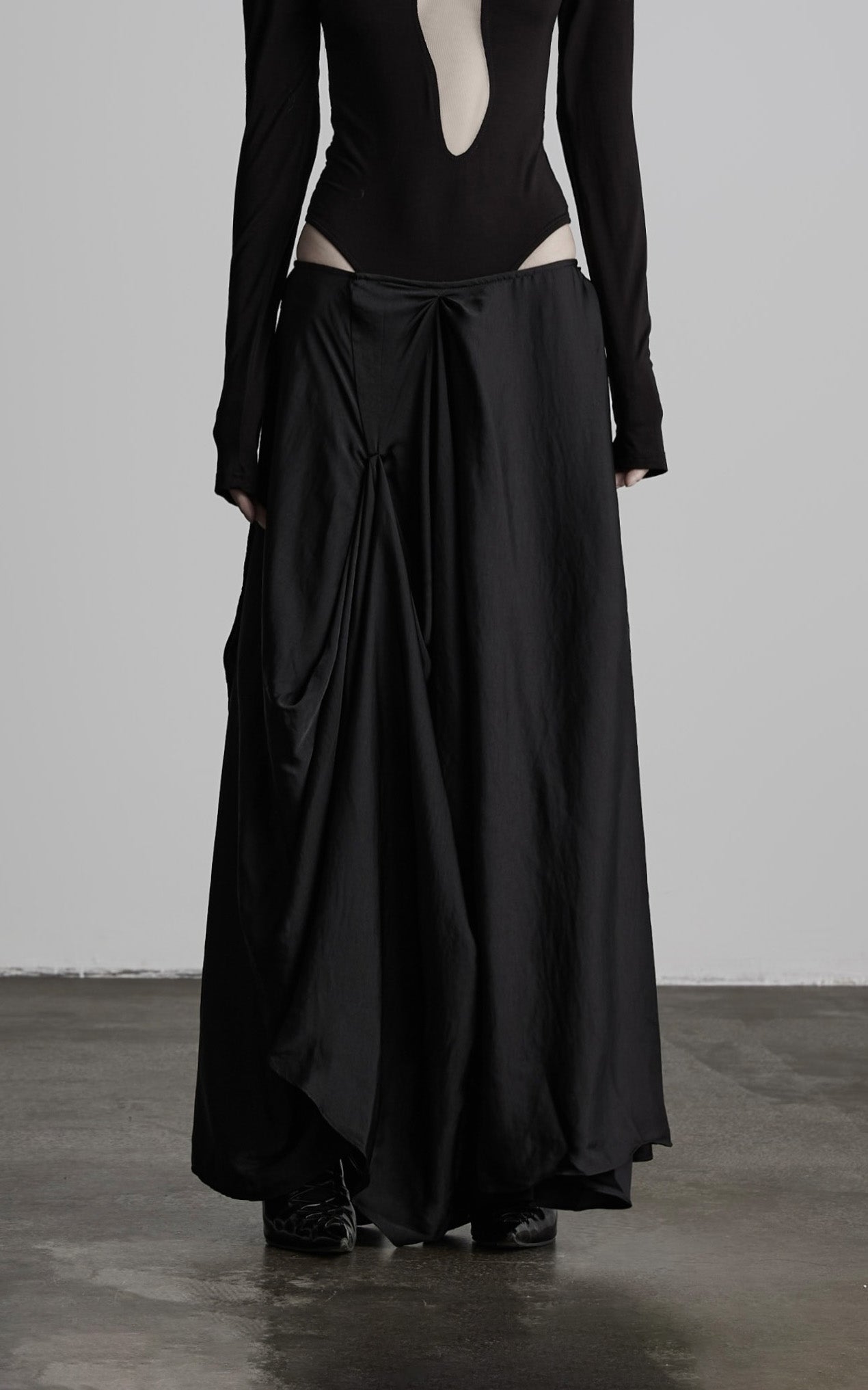 DOINDULGE Draped Asymmetric Maxi Skirt