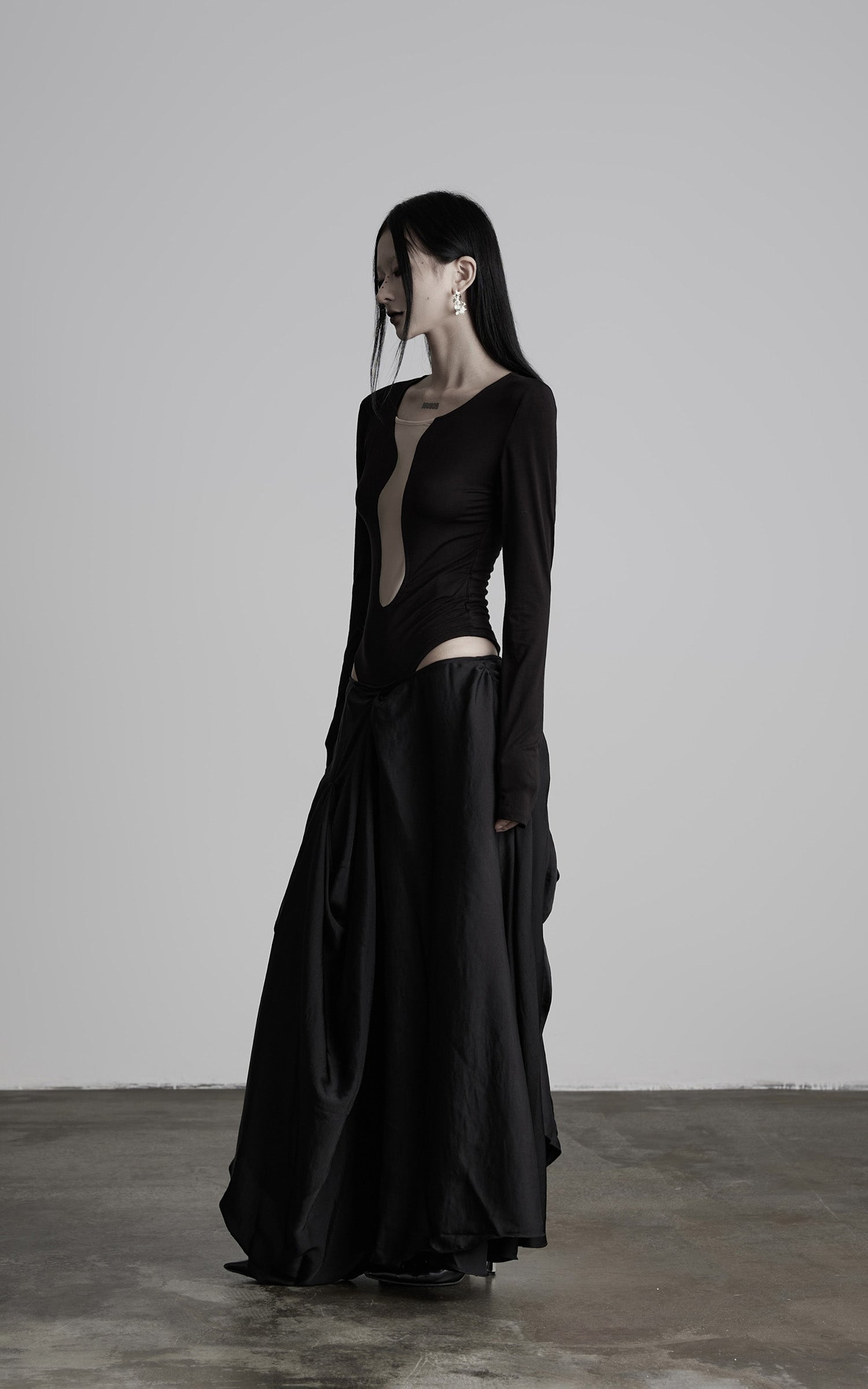 DOINDULGE Draped Asymmetric Maxi Skirt