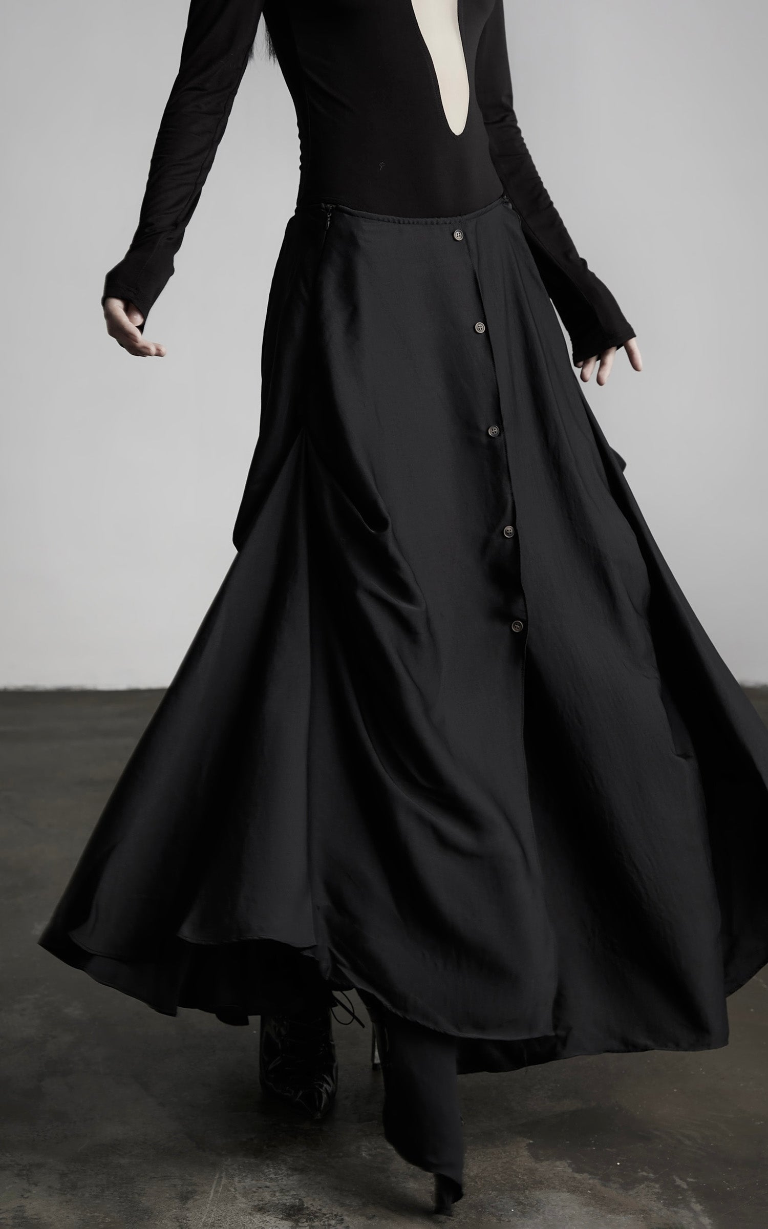 DOINDULGE Draped Asymmetric Maxi Skirt