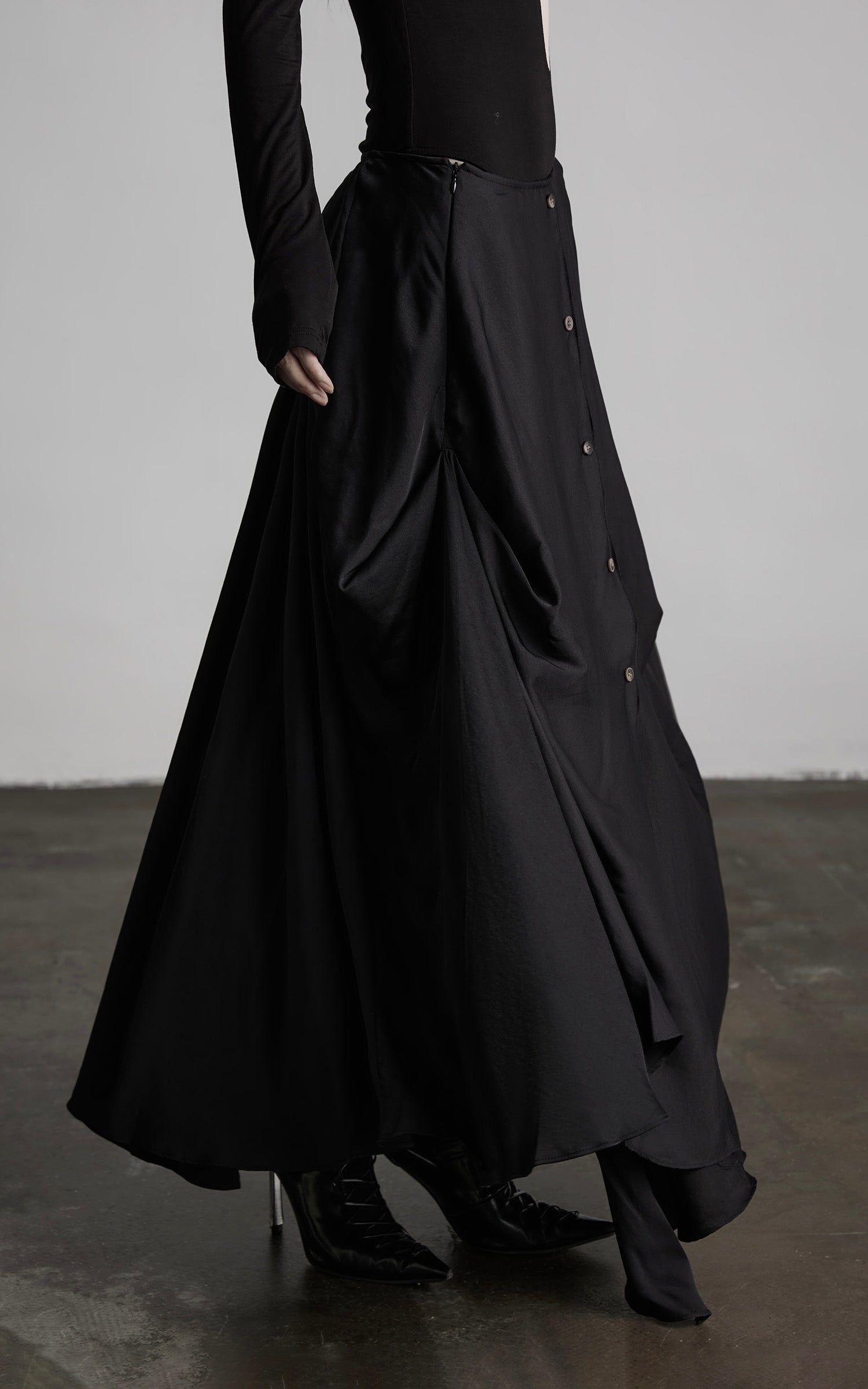 DOINDULGE Draped Asymmetric Maxi Skirt
