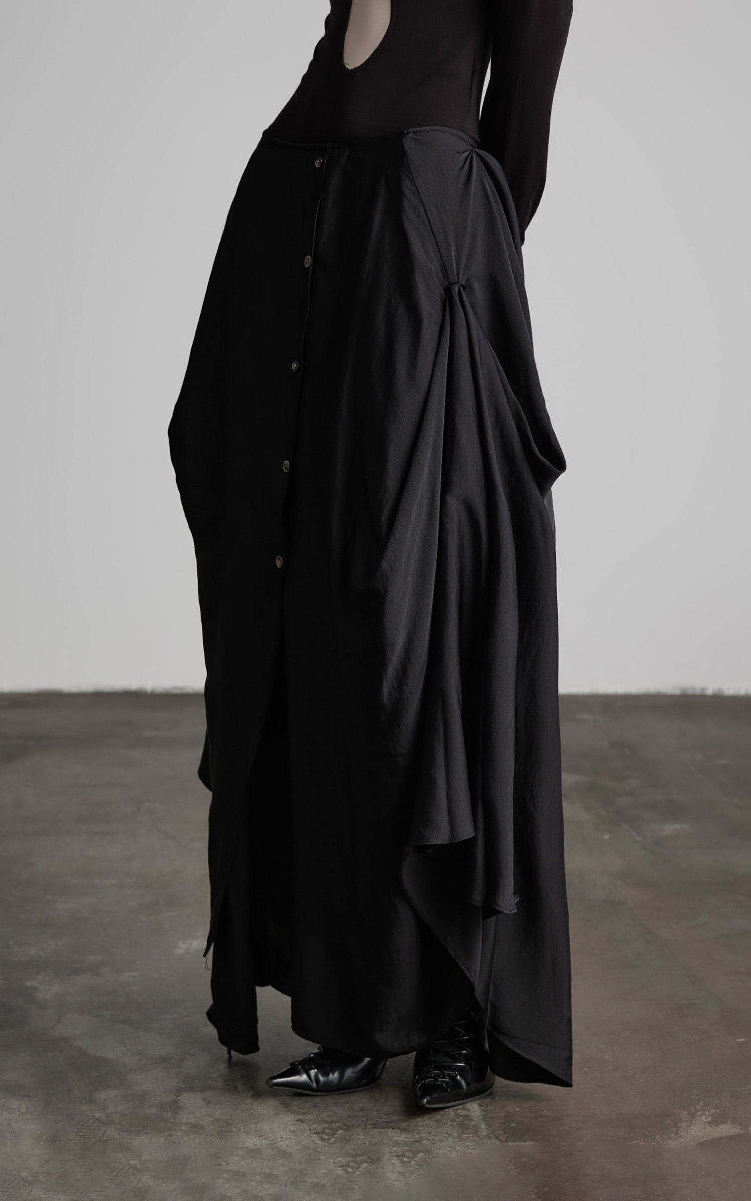 DOINDULGE Draped Asymmetric Maxi Skirt