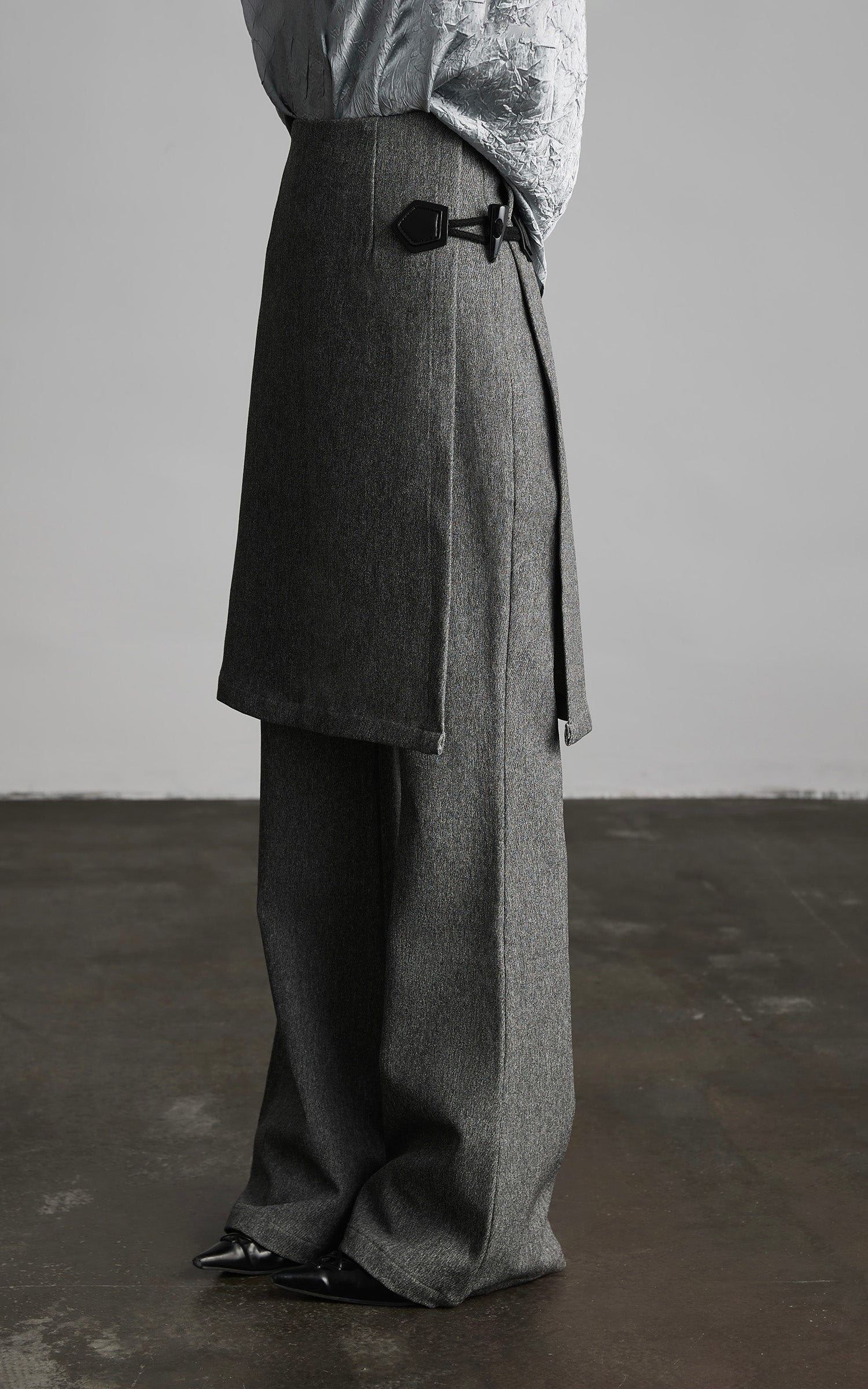 DOINDULGE Wrap Detail Wool Blend Trousers