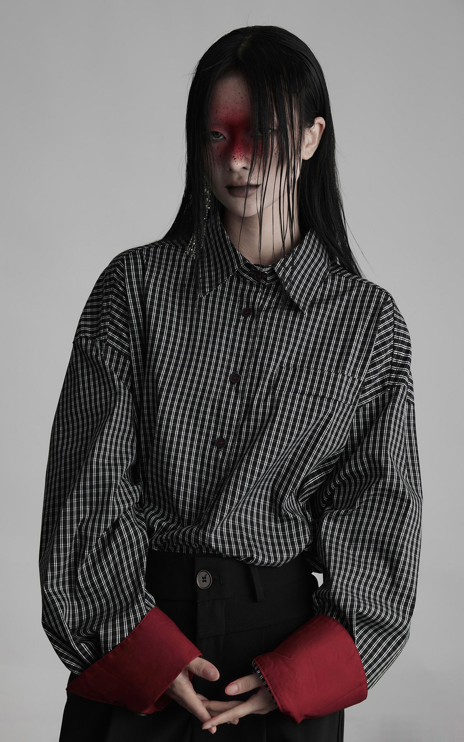DOINDULGE Oversized Contrast Cuff Checked Shirt