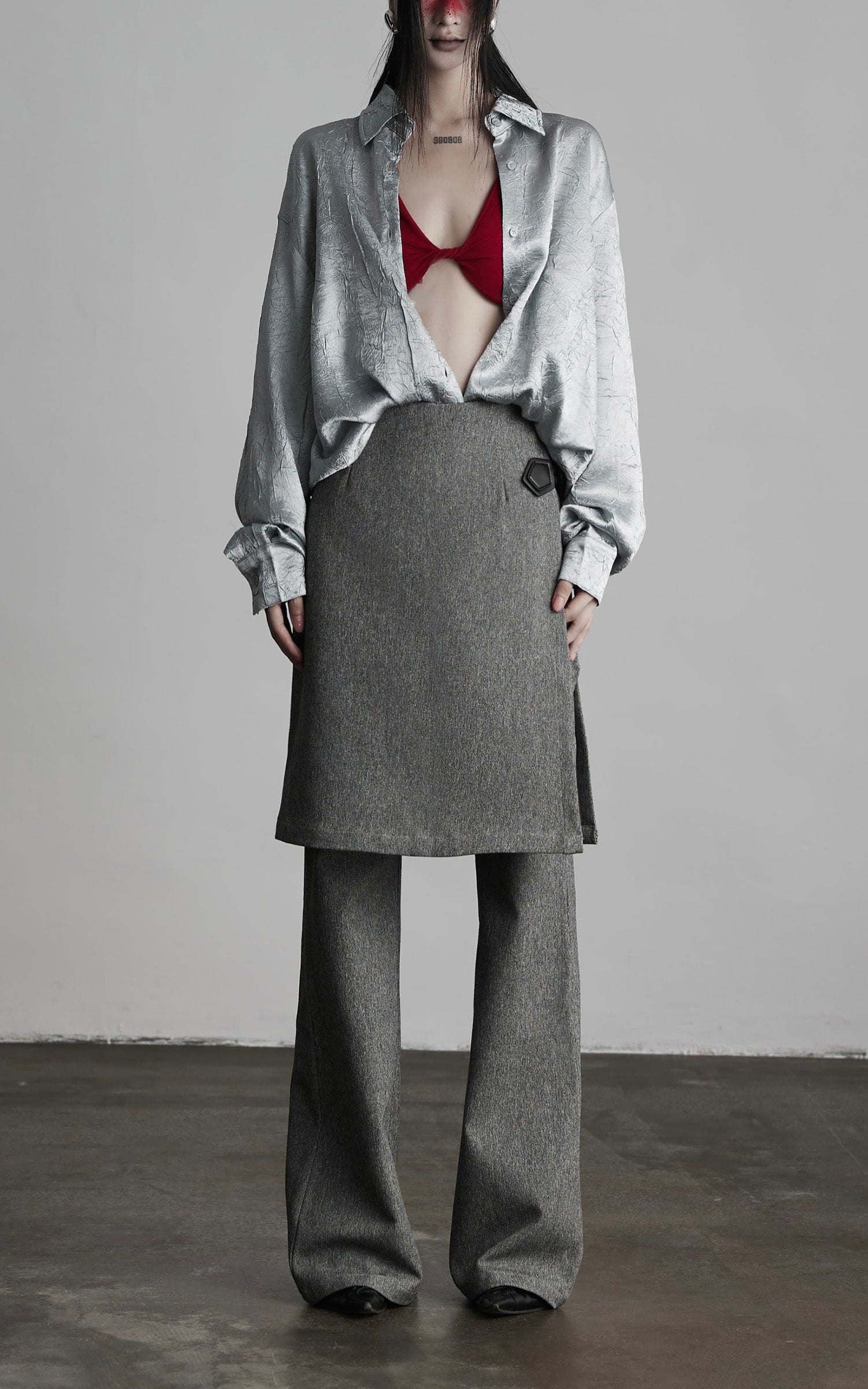 DOINDULGE Wrap Detail Wool Blend Trousers