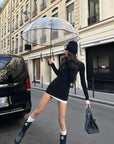 0122stepll Contrast Hem Knit Mini Skirt