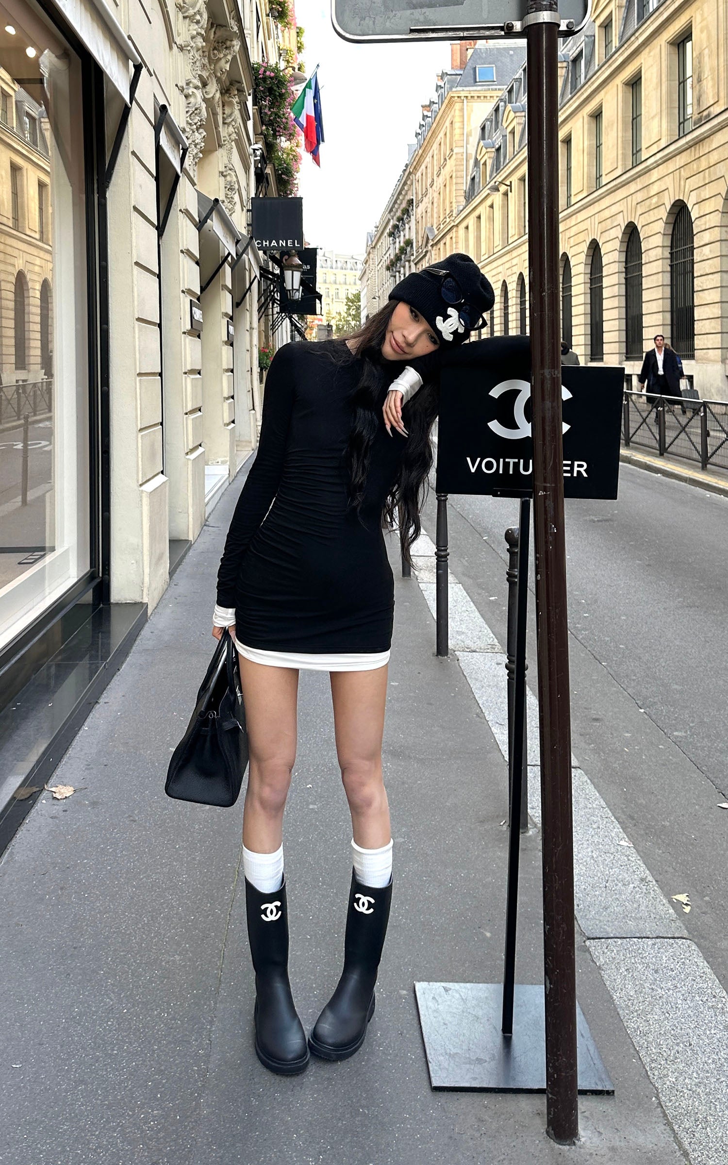 0122stepll Contrast Hem Knit Mini Skirt