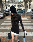 0122stepll Contrast Hem Knit Mini Skirt