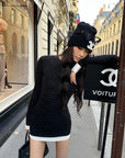 0122stepll Contrast Hem Knit Mini Skirt