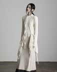 DOINDULGE Deconstructed Draped Top with Embroidered Lace Overlay