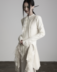 DOINDULGE Deconstructed Draped Top with Embroidered Lace Overlay
