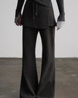 DOINDULGE Pinstripe Wide-Leg Pants with Apron Overlay and Drawstring Waist