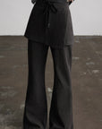 DOINDULGE Pinstripe Wide-Leg Pants with Apron Overlay and Drawstring Waist