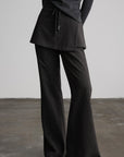 DOINDULGE Pinstripe Wide-Leg Pants with Apron Overlay and Drawstring Waist