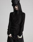 DOINDULGE Structured Knit Top with Contrast Pleated Cuffs