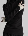 DOINDULGE Structured Knit Top with Contrast Pleated Cuffs