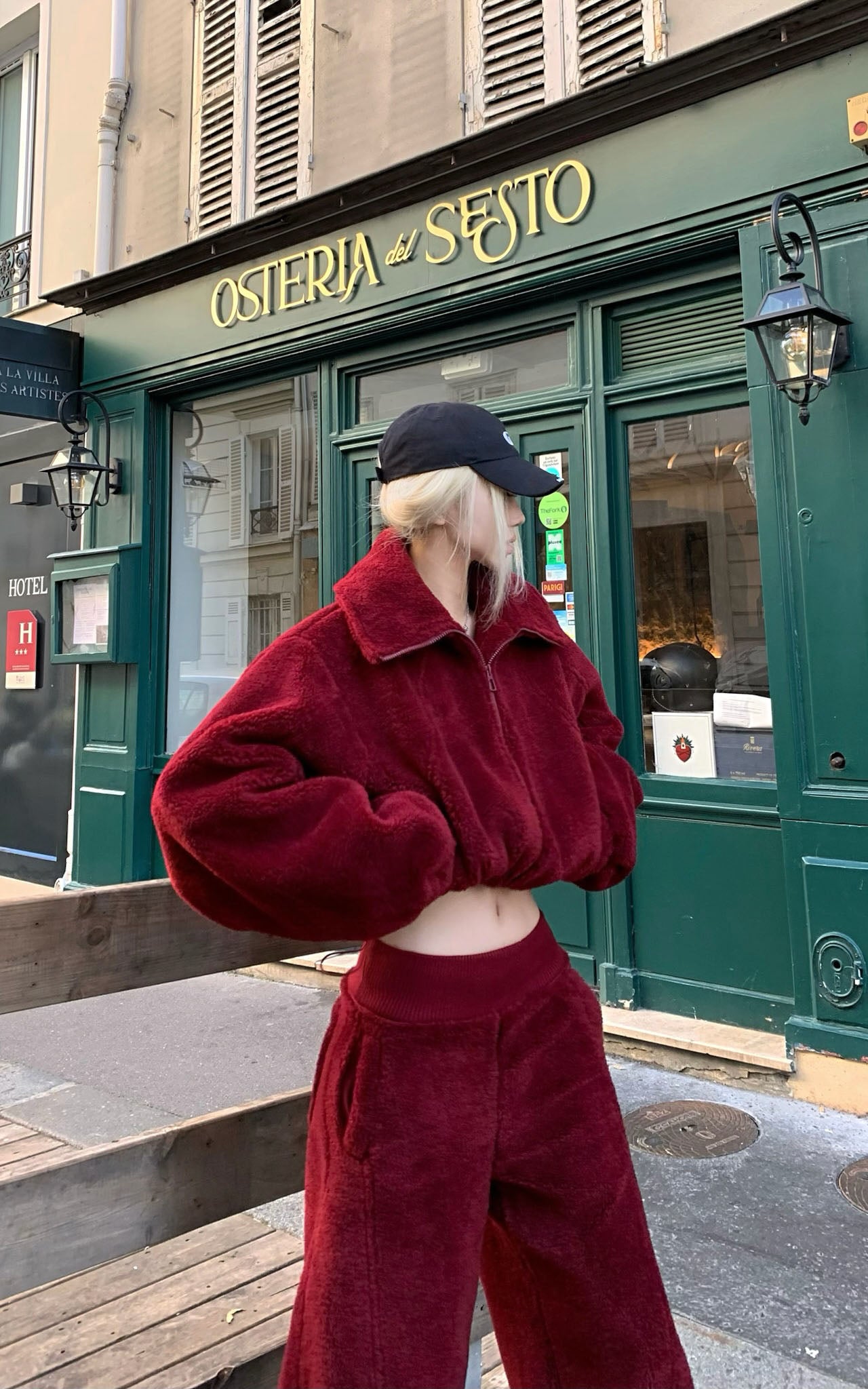 Rase le sol Oversized Red Fleece Lounge Set