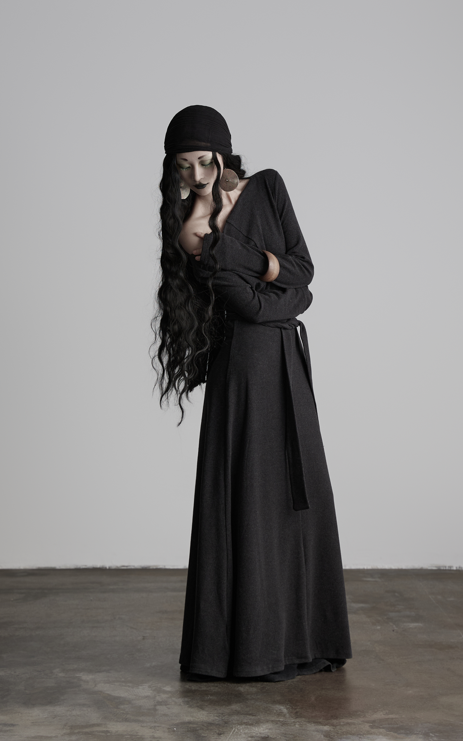 DOINDULGE Off-Shoulder Long Sleeve Dress with Raw Edges and Belt