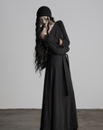 DOINDULGE Off-Shoulder Long Sleeve Dress with Raw Edges and Belt