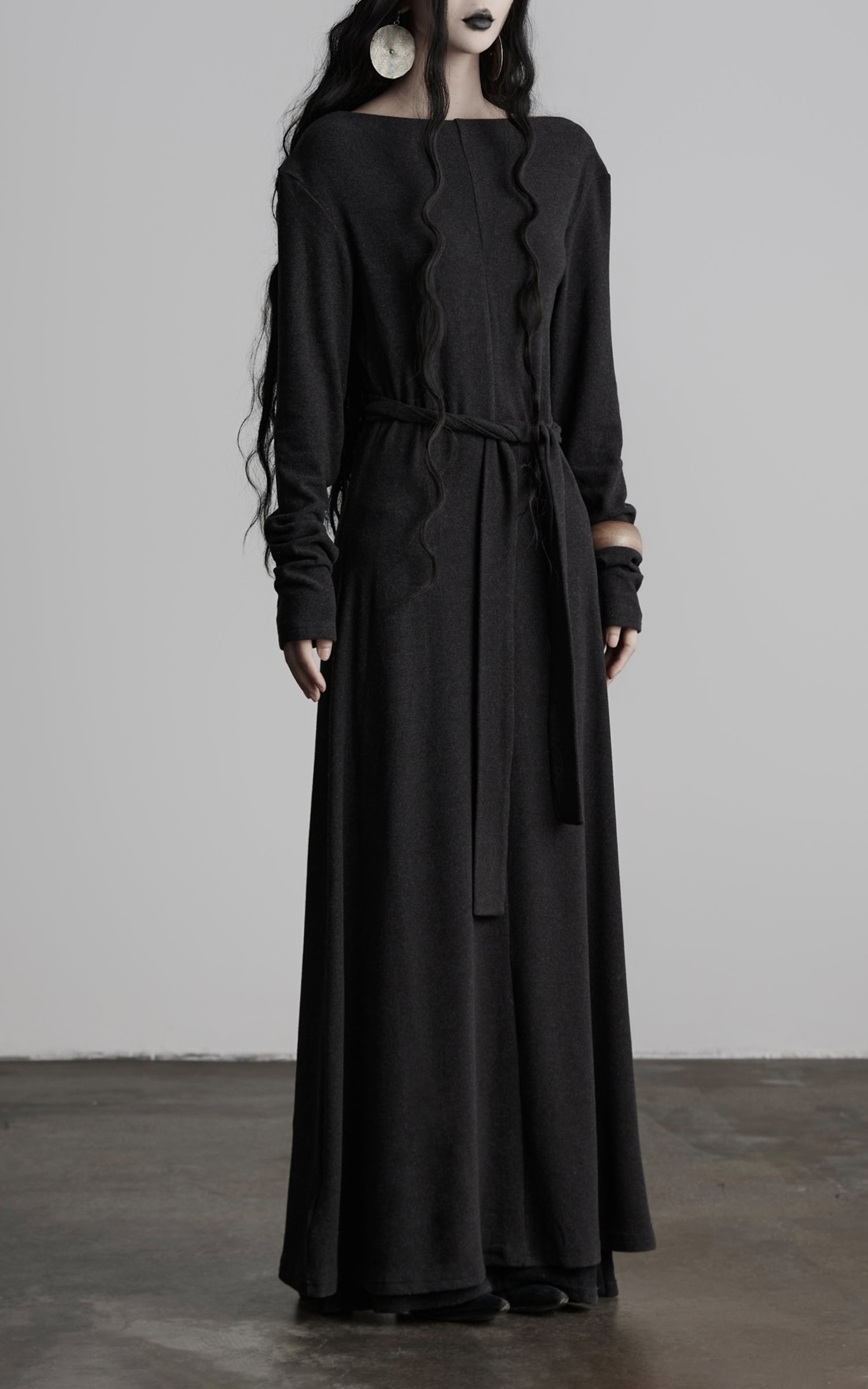 DOINDULGE Off-Shoulder Long Sleeve Dress with Raw Edges and Belt