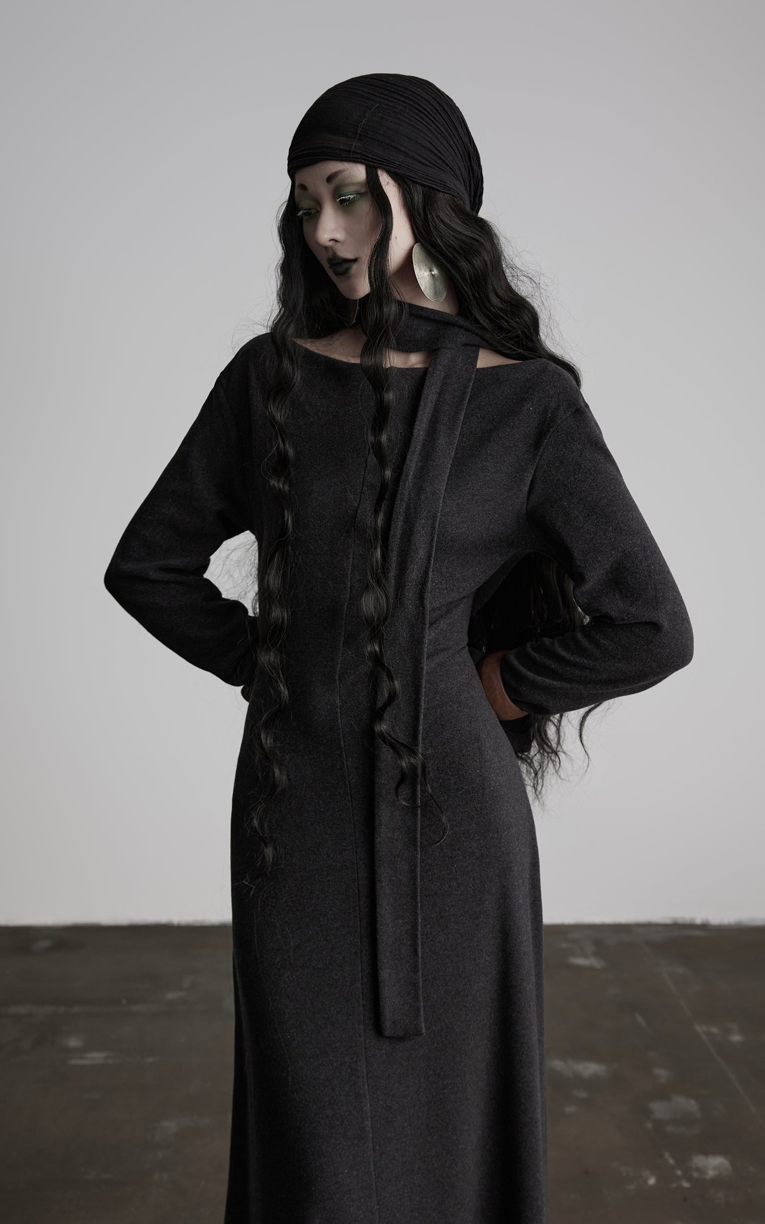 DOINDULGE Off-Shoulder Long Sleeve Dress with Raw Edges and Belt