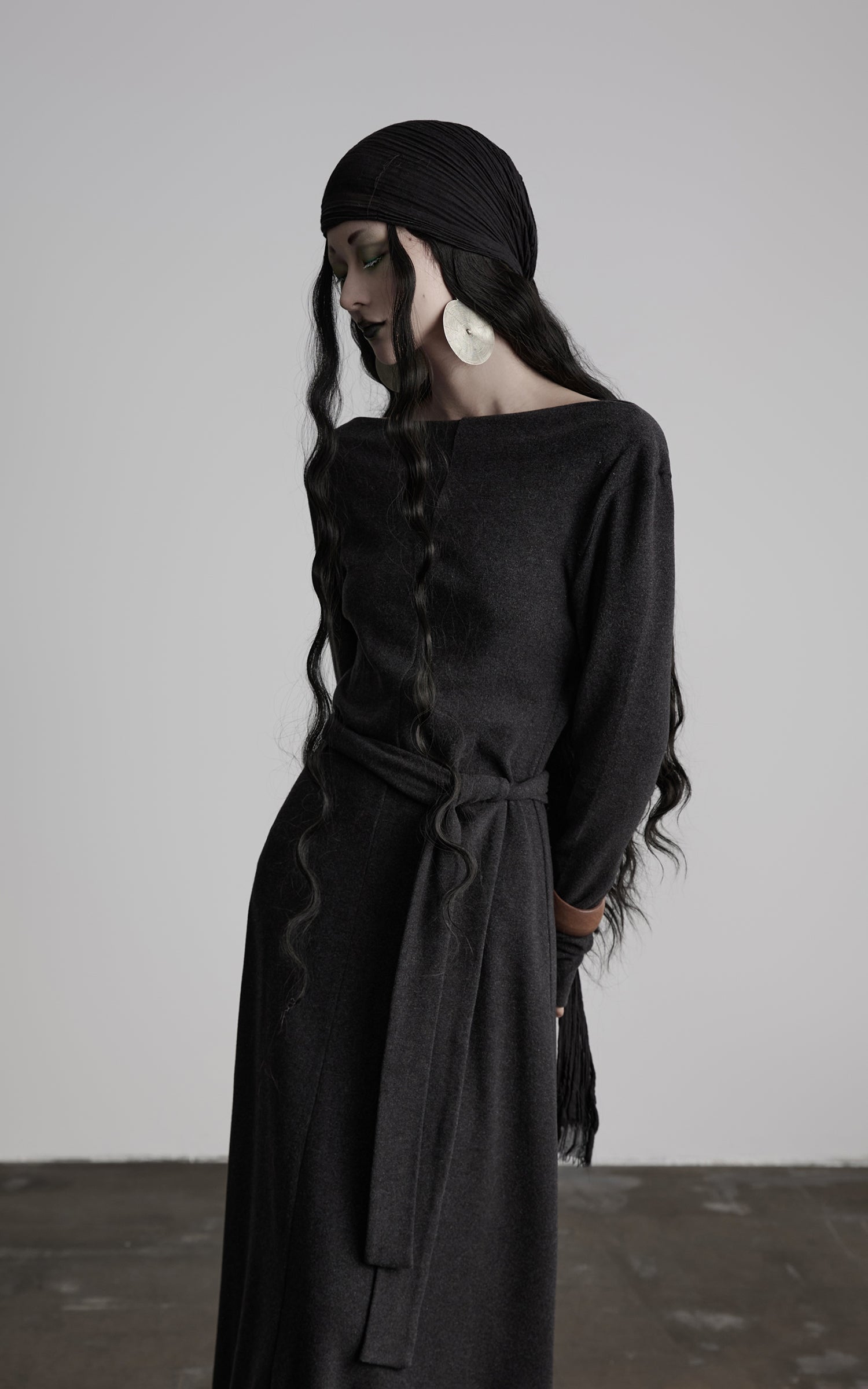 DOINDULGE Off-Shoulder Long Sleeve Dress with Raw Edges and Belt