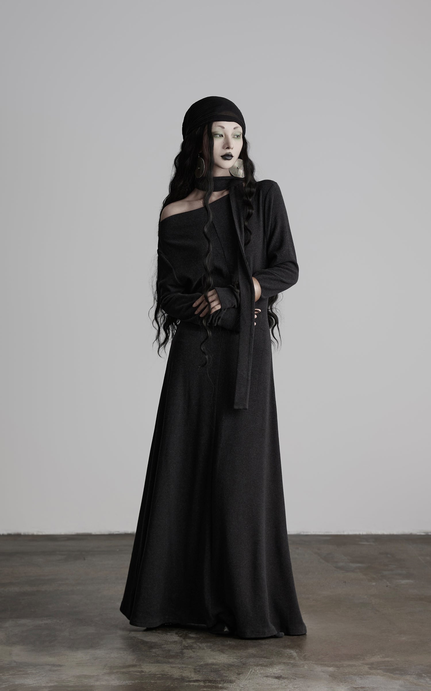 DOINDULGE Off-Shoulder Long Sleeve Dress with Raw Edges and Belt