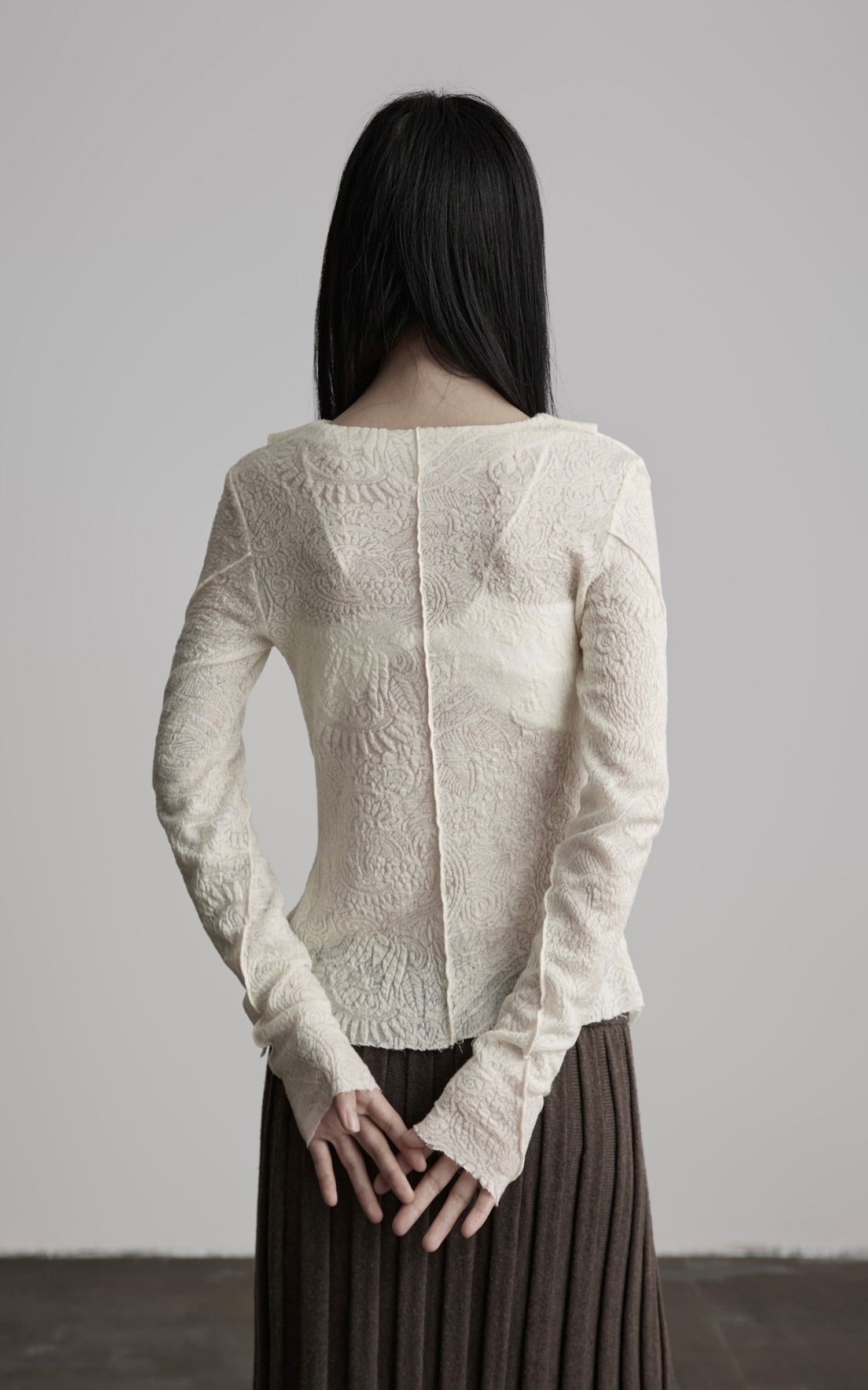 DOINDULGE Textured Knit Asymmetric Buttoned Long Sleeve Top