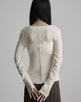 DOINDULGE Textured Knit Asymmetric Buttoned Long Sleeve Top